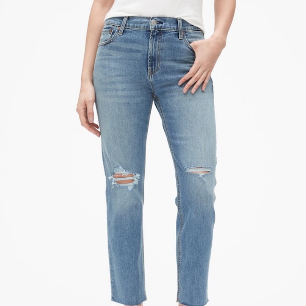 High Rise Destructed Cheeky Straight Jeans